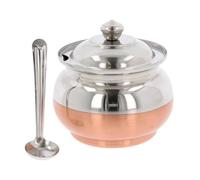 Ghee Pot Stainless Steel with Lid and Spoon Matka Copper Coated Bottom Base Ghee Oil Storage Container Small Multipurpose Keeper for Cooking Oil Ghee Grease Salt Sugar Spice Kitchen (No3)