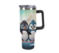 GHENBLT 40oz Insulated Tumbler with Handle And Straw Leak Proof Double Wall Stainless Steel Five Cute Penguins Water Bottle for Car Cup Holder BPA-Free Travel Coffee Mug for Hot & Cold Drinks Black