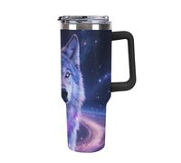 GHENBLT 40oz Insulated Tumbler with Handle And Straw Leak Proof Double Wall Stainless Steel Galaxy Wolf Water Bottle for Car Cup Holder BPA-Free Travel Coffee Mug for Hot & Cold Drinks Black
