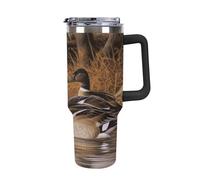 GHENBLT 40oz Insulated Tumbler with Handle And Straw Leak Proof Double Wall Stainless Steel Mallard Ducks Water Bottle for Car Cup Holder BPA-Free Travel Coffee Mug for Hot & Cold Drinks Black