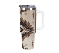 GHENBLT 40oz Insulated Tumbler with Handle And Straw Leak Proof Double Wall Stainless Steel Native American Water Bottle for Car Cup Holder BPA-Free Travel Coffee Mug for Hot & Cold Drinks White