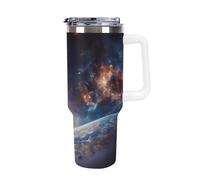 GHENBLT 40oz Insulated Tumbler with Handle And Straw Leak Proof Double Wall Stainless Steel Universe Galaxy Water Bottle for Car Cup Holder BPA-Free Travel Coffee Mug for Hot & Cold Drinks White