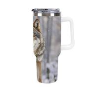 GHENBLT 40oz Insulated Tumbler with Handle And Straw Leak Proof Double Wall Stainless Steel Wolf Water Bottle for Car Cup Holder BPA-Free Travel Coffee Mug for Hot & Cold Drinks White