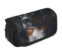 GHENBLT A Bernese Dog Pencil Case Organizer Large Capacity Cute Pen Pouch with 3 Compartment Office Stationery Large Pencil Bags with Zipper Fabric Pen Bag for Adults Portable Makeup Bag (Black)