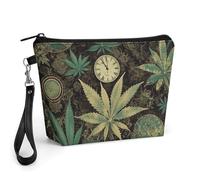 GHENBLT A Puff in Time Weed Marijuana Cosmetic Bag for Women Makeup Organizer with Wide Opening & Handle Waterproof PU Leather Zipper Pouch Portable Toiletry Bag for Skincare Brush Travel Essentials