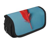 GHENBLT A Red Feather Pencil Case Organizer Large Capacity Cute Pen Pouch with 3 Compartment Office Stationery Large Pencil Bags with Zipper Fabric Pen Bag for Adults Portable Makeup Bag (Black)