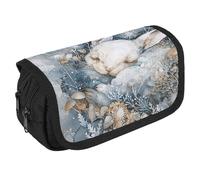 GHENBLT A Sleeping Rabbit Pencil Case Organizer Large Capacity Cute Pen Pouch with 3 Compartment Office Stationery Large Pencil Bags with Zipper Fabric Pen Bag for Adults Portable Makeup Bag (Black)