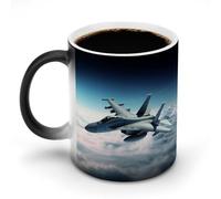 GHENBLT Aircraft Fighter Jets Magic Color Changing Mug 11 Oz Reveals Surprise Design with Hot Coffee Heat Sensitive Black Ceramic Cup Fun Novelty Gift for Christmas Birthday Office for Men Women
