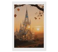 GHENBLT Amber Castle Scenery 5D Diamond Painting Kits for Adults Beginners Large Round Diamond Art Painting DIY Full Drill Diamonds Dots Wall Paintings Gem Art for Gift Home Wall Decor 8"x12"