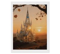 GHENBLT Amber Castle Scenery 5D Diamond Painting Kits for Adults Beginners Large Round Diamond Art Painting DIY Full Drill Diamonds Dots Wall Paintings Gem Art for Gift Home Wall Decor 12"x16"