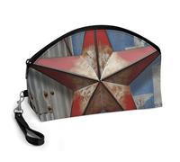GHENBLT American Wastern Texas Star Cosmetic Bag for Women Makeup Organizer with Wide Opening & Handle Waterproof PU Leather Zipper Pouch Portable Toiletry Bag for Skincare Brush Travel Essentials