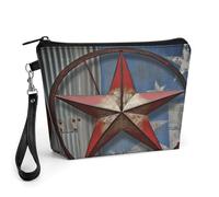 GHENBLT American Wastern Texas Star Cosmetic Bag for Women Makeup Organizer with Wide Opening & Handle Waterproof PU Leather Zipper Pouch Portable Toiletry Bag for Skincare Brush Travel Essentials