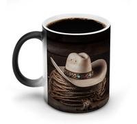GHENBLT American West Rodeo Hat Magic Color Changing Mug 11 Oz Reveals Surprise Design with Hot Coffee Heat Sensitive Black Ceramic Cup Fun Novelty Gift for Christmas Birthday Office for Men Women