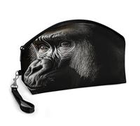 GHENBLT An Adult Gorilla Cosmetic Bag for Women Makeup Organizer with Wide Opening & Handle Waterproof PU Leather Zipper Pouch Portable Toiletry Bag for Skincare Brush Travel Essentials