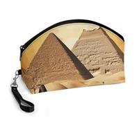 GHENBLT Ancient Egypt Cosmetic Bag for Women Makeup Organizer with Wide Opening & Handle Waterproof PU Leather Zipper Pouch Portable Toiletry Bag for Skincare Brush Travel Essentials