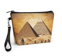 GHENBLT Ancient Egypt Cosmetic Bag for Women Makeup Organizer with Wide Opening & Handle Waterproof PU Leather Zipper Pouch Portable Toiletry Bag for Skincare Brush Travel Essentials