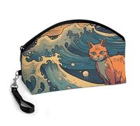 GHENBLT Anime Style Cat Cosmetic Bag for Women Makeup Organizer with Wide Opening & Handle Waterproof PU Leather Zipper Pouch Portable Toiletry Bag for Skincare Brush Travel Essentials