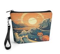 GHENBLT Anime Style Cat Cosmetic Bag for Women Makeup Organizer with Wide Opening & Handle Waterproof PU Leather Zipper Pouch Portable Toiletry Bag for Skincare Brush Travel Essentials