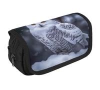 GHENBLT Arctic Owl Pencil Case Organizer Large Capacity Cute Pen Pouch with 3 Compartment Office Stationery Large Pencil Bags with Zipper Fabric Pen Bag for Adults Portable Makeup Bag (Black)