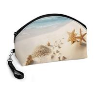 GHENBLT Beach Theme Cosmetic Bag for Women Makeup Organizer with Wide Opening & Handle Waterproof PU Leather Zipper Pouch Portable Toiletry Bag for Skincare Brush Travel Essentials