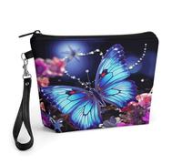 GHENBLT Beauty Butterfly Cosmetic Bag for Women Makeup Organizer with Wide Opening & Handle Waterproof PU Leather Zipper Pouch Portable Toiletry Bag for Skincare Brush Travel Essentials