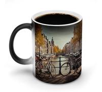 GHENBLT Bicycles in Amsterdam Magic Color Changing Mug 11 Oz Reveals Surprise Design with Hot Coffee Heat Sensitive Black Ceramic Cup Fun Novelty Gift for Christmas Birthday Office for Men Women