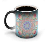 GHENBLT Boho Mandala Flower Magic Color Changing Mug 11 Oz Reveals Surprise Design with Hot Coffee Heat Sensitive Black Ceramic Cup Fun Novelty Gift for Christmas Birthday Office for Men Women