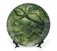 GHENBLT Bone China Decorative Plates for Display 6inch Ceramic An Ancient Swamp Dinner Plate with Display Stand Wall Hanging Large Porcelain Salad Plate for Wedding Bridal Tea Party Supplies