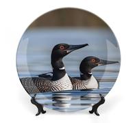 GHENBLT Bone China Decorative Plates for Display 6inch Ceramic Loon Birds Dinner Plate with Display Stand Wall Hanging Large Porcelain Salad Plate for Wedding Bridal Tea Party Supplies