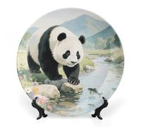 GHENBLT Bone China Decorative Plates for Display 6inch Ceramic Panda Playful Fish Dinner Plate with Display Stand Wall Hanging Large Porcelain Salad Plate for Wedding Bridal Tea Party Supplies