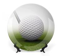 GHENBLT Bone China Decorative Plates for Display 7inch Ceramic Golf Ball Dinner Plate with Display Stand Wall Hanging Large Porcelain Salad Plate for Wedding Bridal Tea Party Supplies