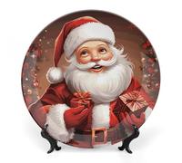 GHENBLT Bone China Decorative Plates for Display 7inch Ceramic Santa Claus Xmas Gifts Dinner Plate with Display Stand Wall Hanging Large Porcelain Salad Plate for Wedding Bridal Tea Party Supplies