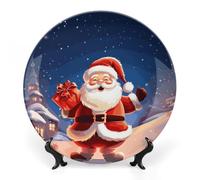 GHENBLT Bone China Decorative Plates for Display 8inch Ceramic Christmas Santa Claus Dinner Plate with Display Stand Wall Hanging Large Porcelain Salad Plate for Wedding Bridal Tea Party Supplies
