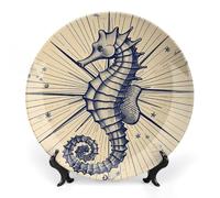 GHENBLT Bone China Decorative Plates for Display 8inch Ceramic Old Nautical Chart Style Dinner Plate with Display Stand Wall Hanging Large Porcelain Salad Plate for Wedding Bridal Tea Party Supplies