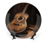 GHENBLT Bone China Decorative Plates for Display 8inch Ceramic Old West Guitar Dinner Plate with Display Stand Wall Hanging Large Porcelain Salad Plate for Wedding Bridal Tea Party Supplies
