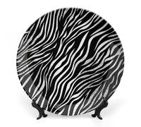 GHENBLT Bone China Decorative Plates for Display 8inch Ceramic Zebra Print Dinner Plate with Display Stand Wall Hanging Large Porcelain Salad Plate for Wedding Bridal Tea Party Supplies