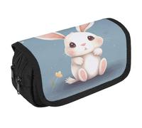 GHENBLT Cartoon Cute Bunny Pencil Case Organizer Large Capacity Cute Pen Pouch with 3 Compartment Office Stationery Large Pencil Bags with Zipper Fabric Pen Bag for Adults Portable Makeup Bag (Black)