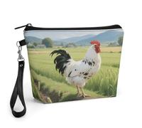 GHENBLT Chicken Cosmetic Bag for Women Makeup Organizer with Wide Opening & Handle Waterproof PU Leather Zipper Pouch Portable Toiletry Bag for Skincare Brush Travel Essentials