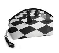 GHENBLT Chinese Chess Cosmetic Bag for Women Makeup Organizer with Wide Opening & Handle Waterproof PU Leather Zipper Pouch Portable Toiletry Bag for Skincare Brush Travel Essentials