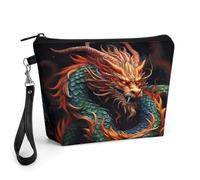 GHENBLT Chinese Dragon Cosmetic Bag for Women Makeup Organizer with Wide Opening & Handle Waterproof PU Leather Zipper Pouch Portable Toiletry Bag for Skincare Brush Travel Essentials