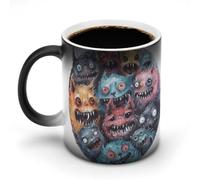 GHENBLT Circle of Cartoon Monsters Magic Color Changing Mug 11 Oz Reveals Surprise Design with Hot Coffee Heat Sensitive Black Ceramic Cup Fun Novelty Gift for Christmas Birthday Office for Men Women