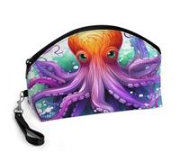 GHENBLT Colorful Octopus Cosmetic Bag for Women Makeup Organizer with Wide Opening & Handle Waterproof PU Leather Zipper Pouch Portable Toiletry Bag for Skincare Brush Travel Essentials