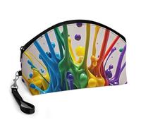 GHENBLT Colorful Paint Splatter Art Cosmetic Bag for Women Makeup Organizer with Wide Opening & Handle Waterproof PU Leather Zipper Pouch Portable Toiletry Bag for Skincare Brush Travel Essentials