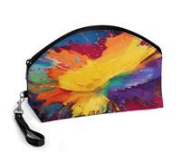 GHENBLT Colorful Paint Splatter Art Cosmetic Bag for Women Makeup Organizer with Wide Opening & Handle Waterproof PU Leather Zipper Pouch Portable Toiletry Bag for Skincare Brush Travel Essentials