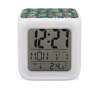 GHENBLT Colorful Tiki Mask Alarm Clocks LED Digital Clock with 7 Colors Changing 3" Cube Wake Up Clock with Temperature Snooze Silent Night Light Battery Operated Beside Lamp for Bedroom Decor