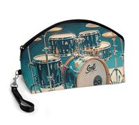 GHENBLT Cool Drums Set Cosmetic Bag for Women Makeup Organizer with Wide Opening & Handle Waterproof PU Leather Zipper Pouch Portable Toiletry Bag for Skincare Brush Travel Essentials