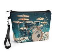 GHENBLT Cool Drums Set Cosmetic Bag for Women Makeup Organizer with Wide Opening & Handle Waterproof PU Leather Zipper Pouch Portable Toiletry Bag for Skincare Brush Travel Essentials