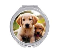 GHENBLT Cute Golden Retriever Puppy Compact Mirror for Purse Pocket Travel Makeup Mirrors Double-Sided with 1x/2x Magnification Round Handheld Mirror for Women Men Portable Mini Mirrors