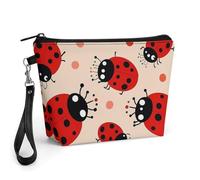 GHENBLT Cute Ladybug Cosmetic Bag for Women Makeup Organizer with Wide Opening & Handle Waterproof PU Leather Zipper Pouch Portable Toiletry Bag for Skincare Brush Travel Essentials