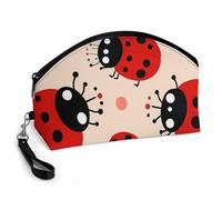 GHENBLT Cute Ladybug Cosmetic Bag for Women Makeup Organizer with Wide Opening & Handle Waterproof PU Leather Zipper Pouch Portable Toiletry Bag for Skincare Brush Travel Essentials
